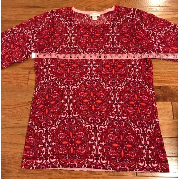 Garnet Hill Signature Merino Crewneck L/S Pink and Red Print Sweater - MEDIUM - Picture 4 of 8